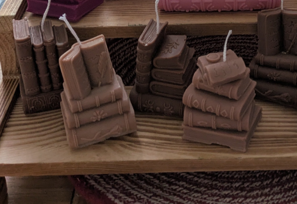 Small Sculpted look Bookstack Candles - Browns