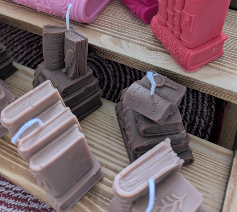 Small Sculpted look Bookstack Candles - Browns