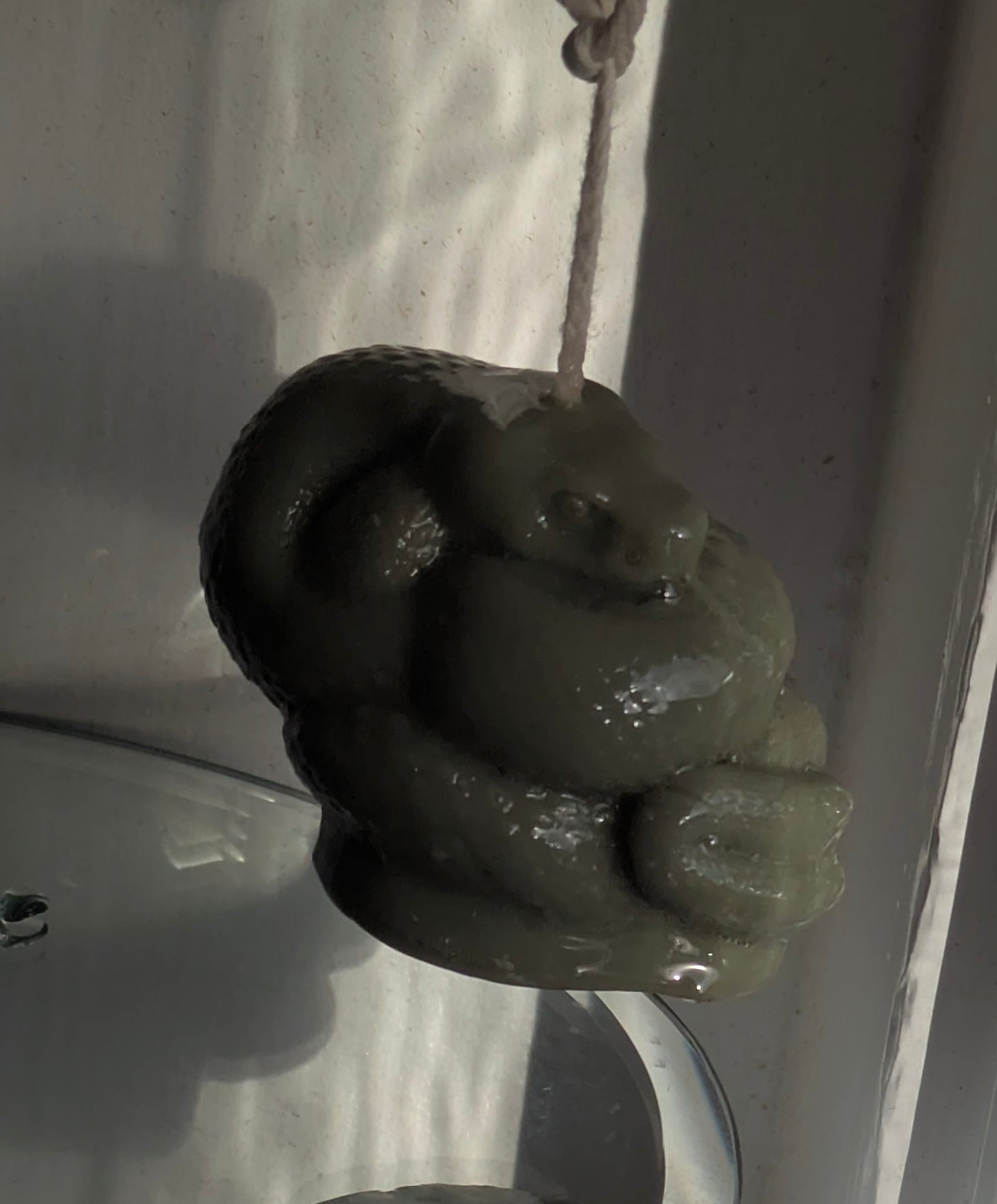 Small Coiled Camo Green Snake - Gloss Candle