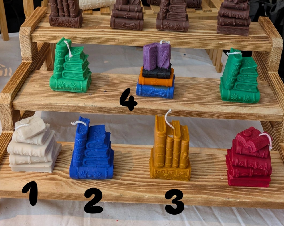 Small Sculpted Look Bookstack Candles - Browns & whites