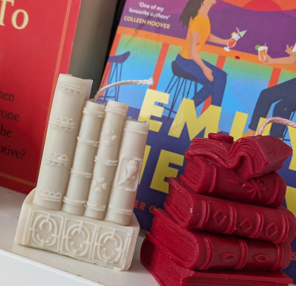 Small Sculpted Look Bookstack Candles - Browns & whites
