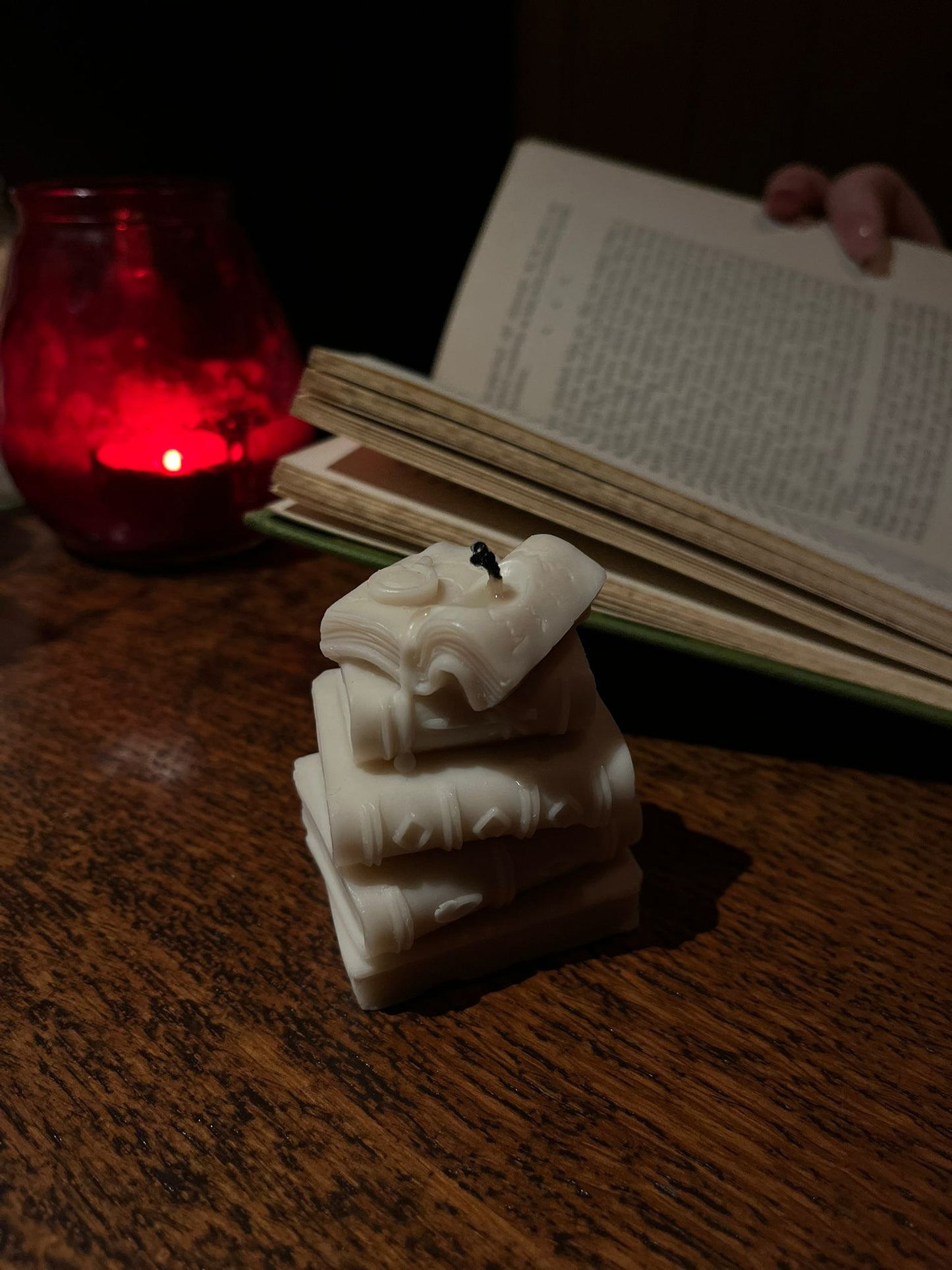 Small Sculpted Look Bookstack Candles - Browns & whites