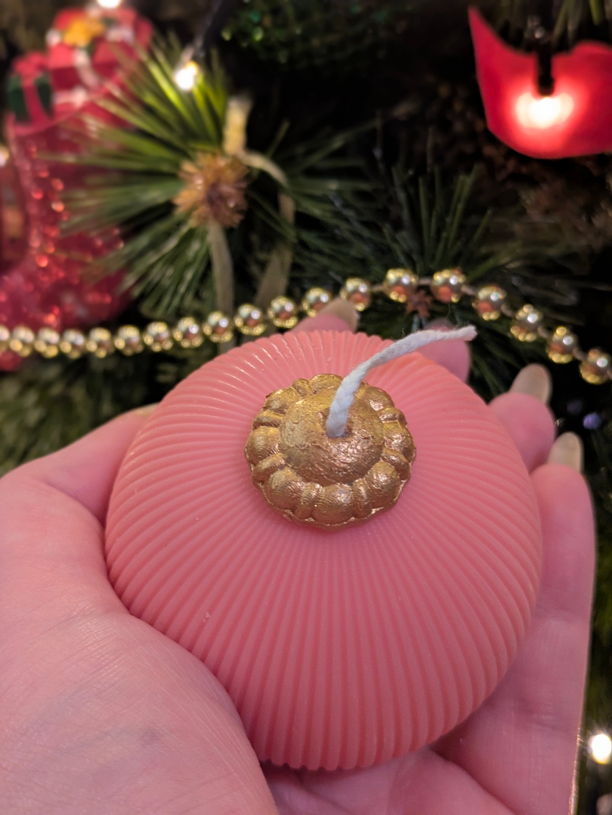 Christmas Vintage Bauble Candles - Pink Ribbed - VitaUnlimited