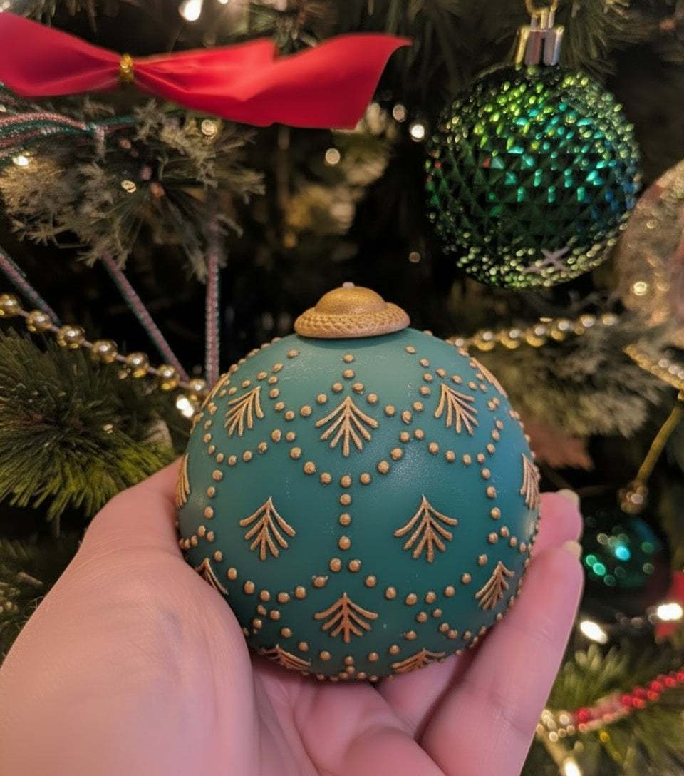 Christmas Vintage Bauble Candle - Hand-painted Lace Trim - VitaUnlimited