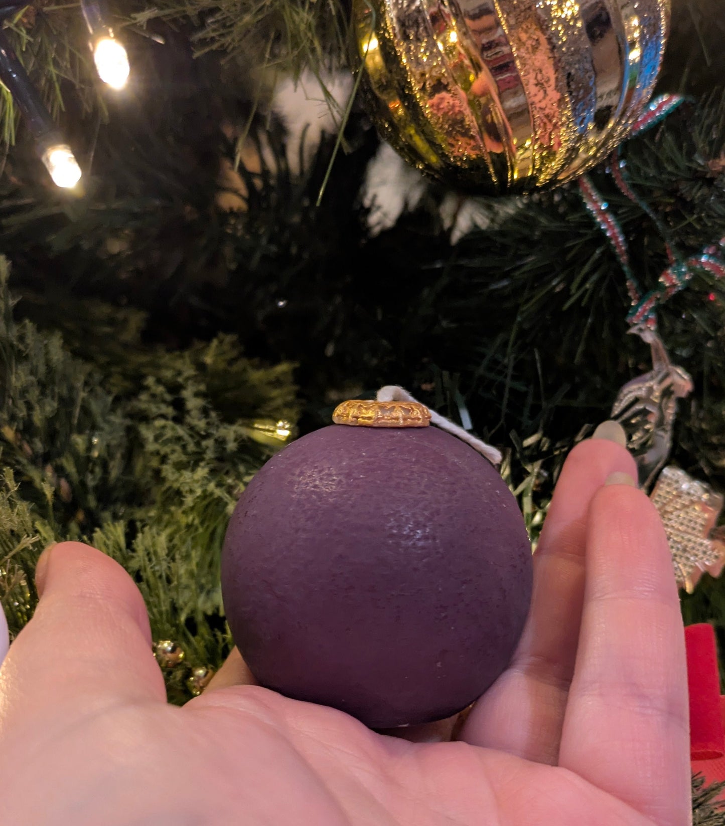 Christmas Vintage Bauble Candles - Purple Textured - VitaUnlimited