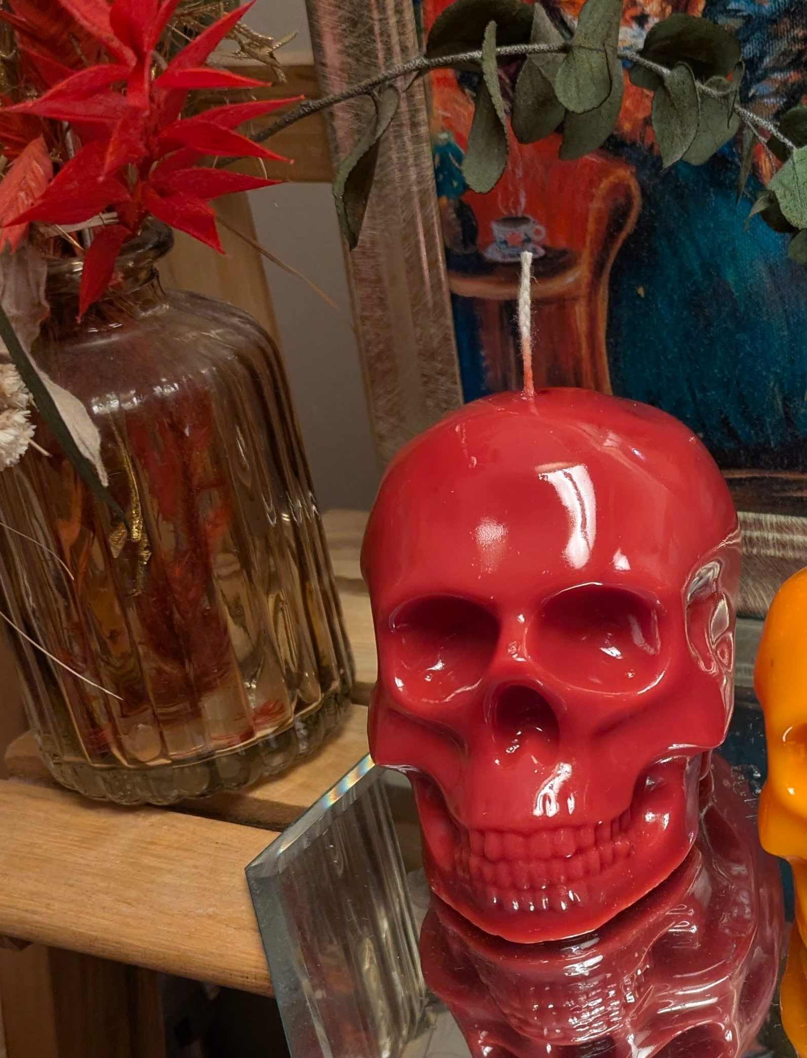 Gloss Finish Large Skull Candle – Pinky Red (Trial Batch) - VitaUnlimited