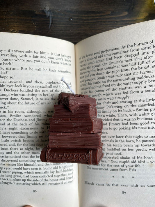 Small Sculpted Look Bookstack Candles - Browns & whites