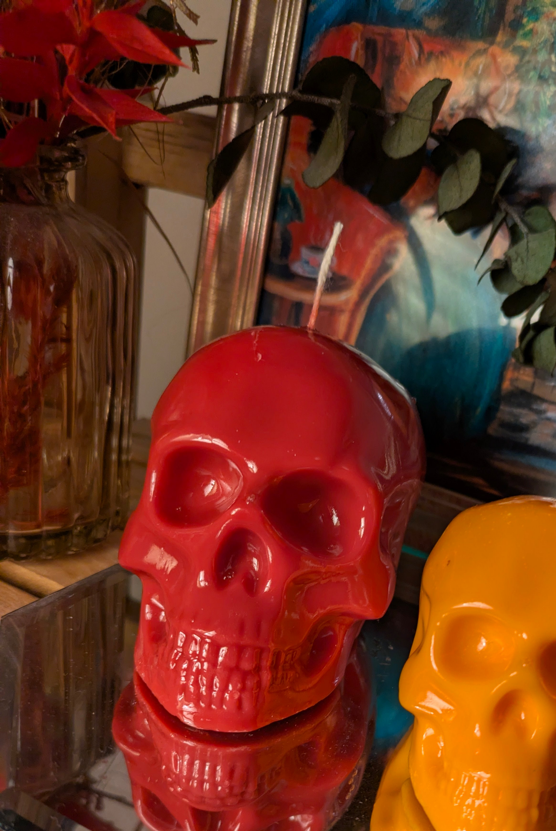 Gloss Finish Large Skull Candle – Pinky Red (Trial Batch) - VitaUnlimited
