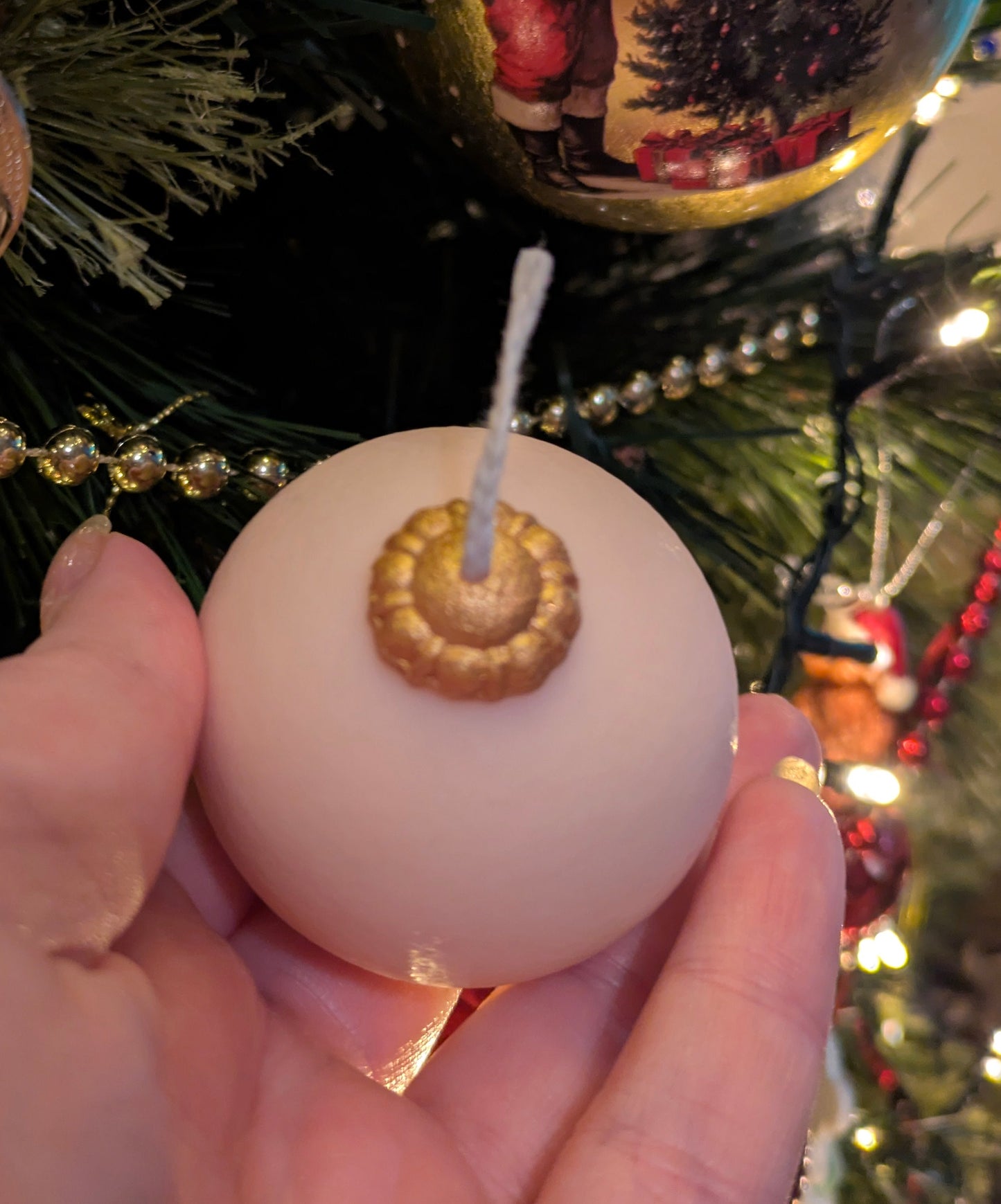 Christmas Vintage Bauble Candles - White Textured - VitaUnlimited