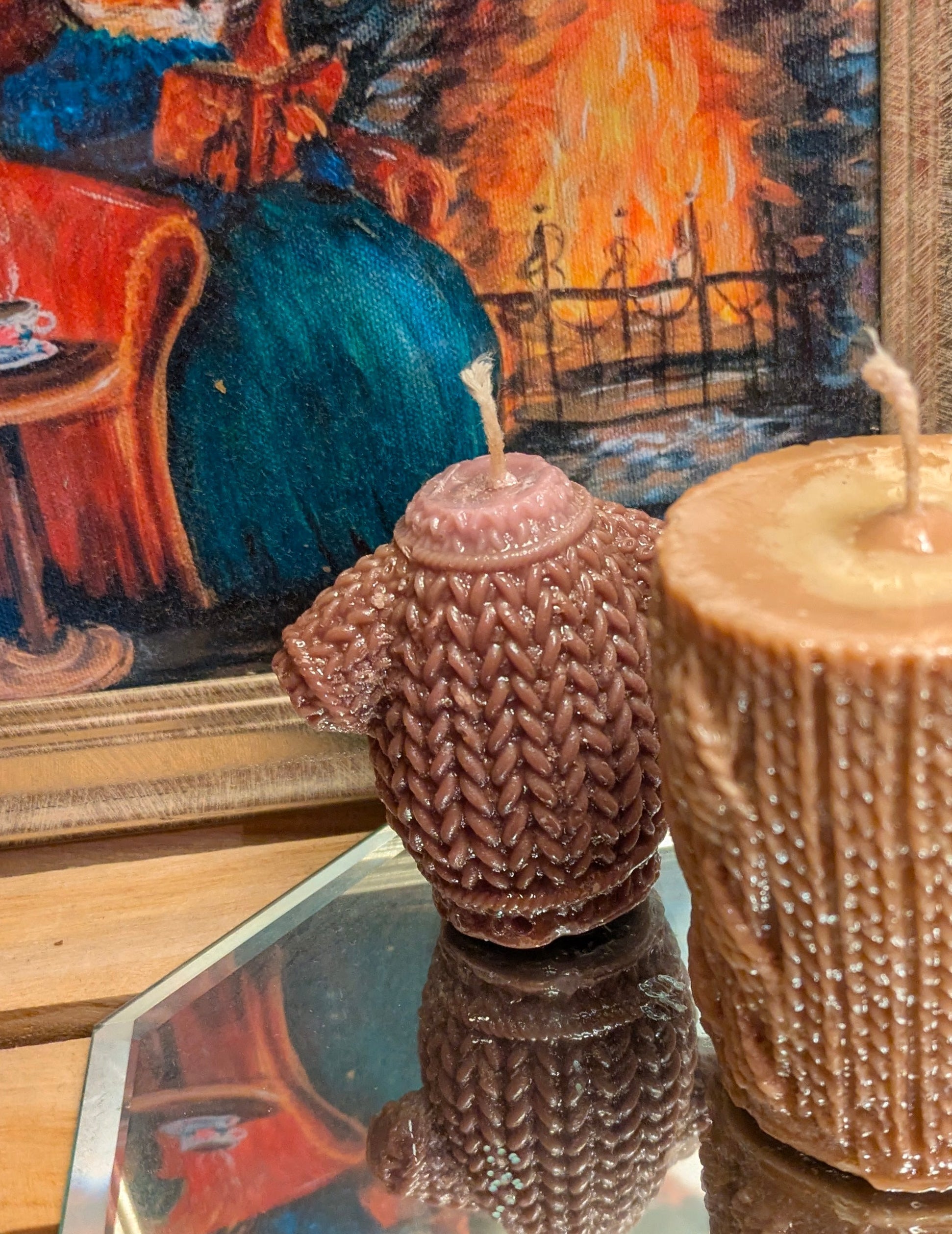 Gloss Finish Cute Brown Knitted Jumper Candle (Trial Batch) - VitaUnlimited