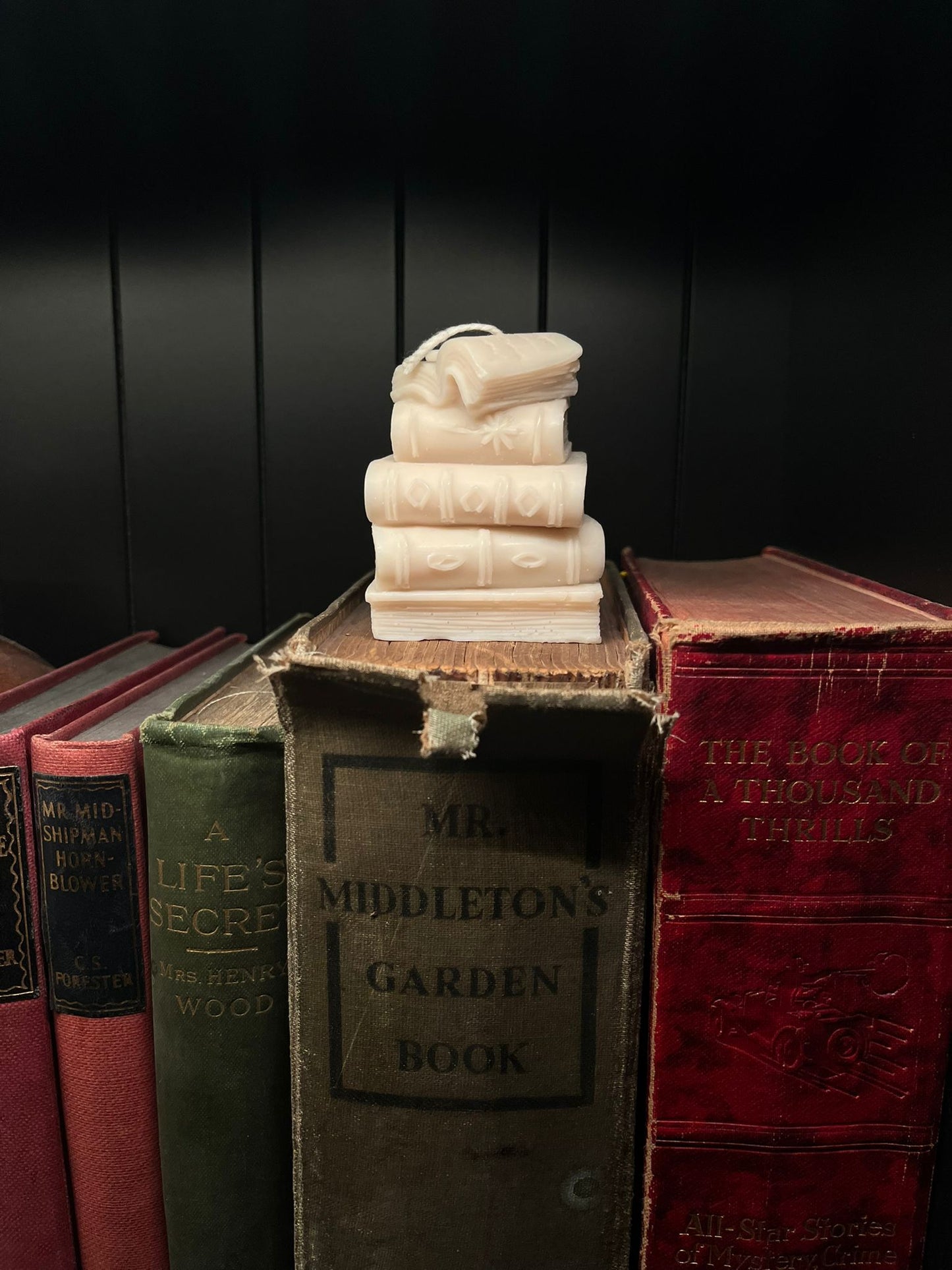Small Sculpted Look Bookstack Candles - Browns & whites
