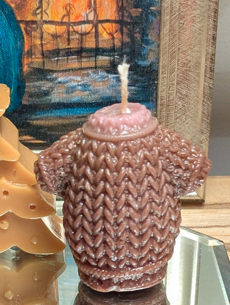 Gloss Finish Cute Brown Knitted Jumper Candle (Trial Batch) - VitaUnlimited