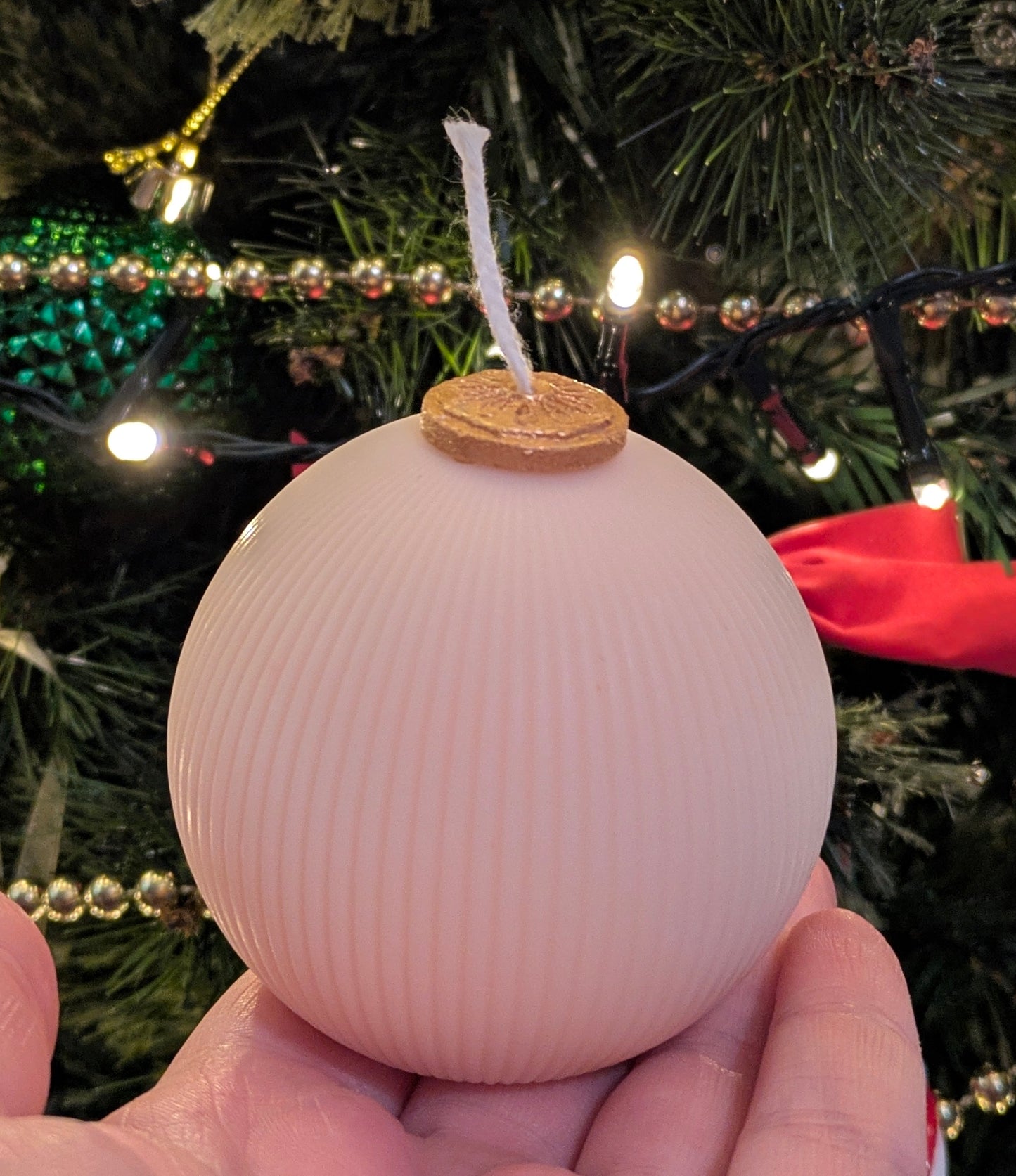 Christmas Vintage Bauble Candles - White Ribbed - VitaUnlimited