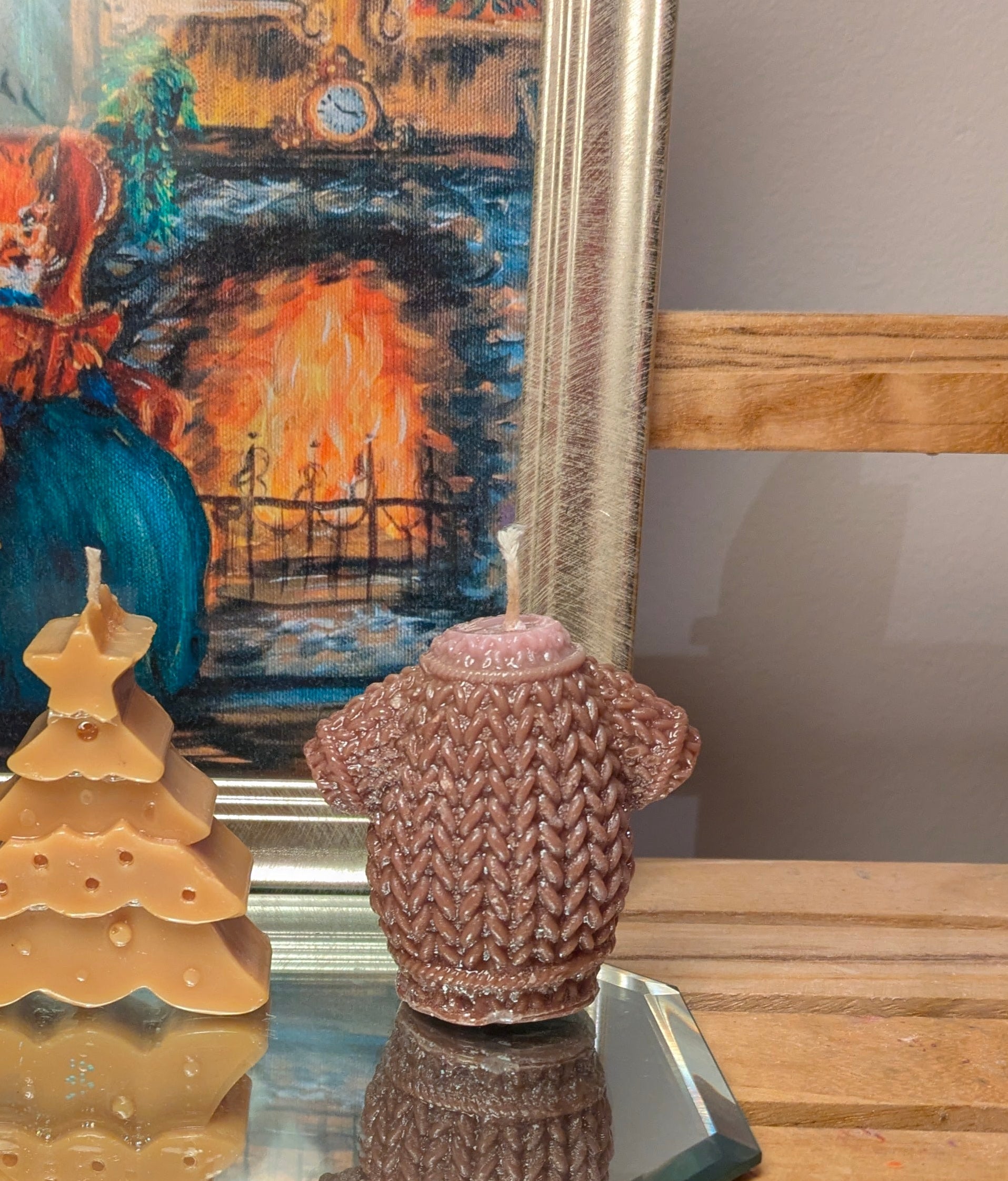Gloss Finish Cute Brown Knitted Jumper Candle (Trial Batch) - VitaUnlimited