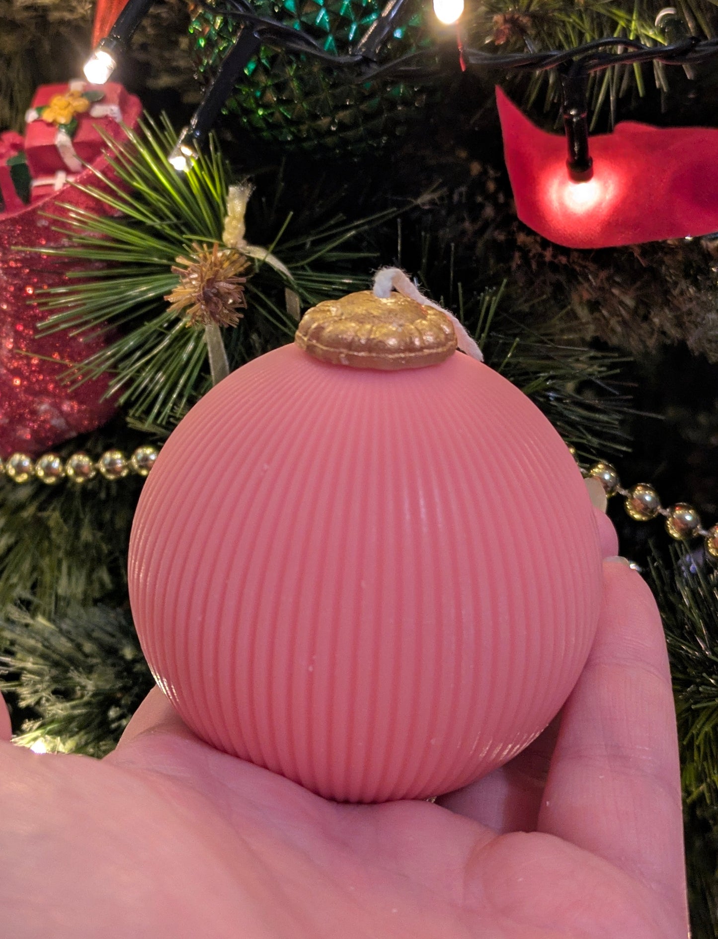 Christmas Vintage Bauble Candles - Pink Ribbed - VitaUnlimited