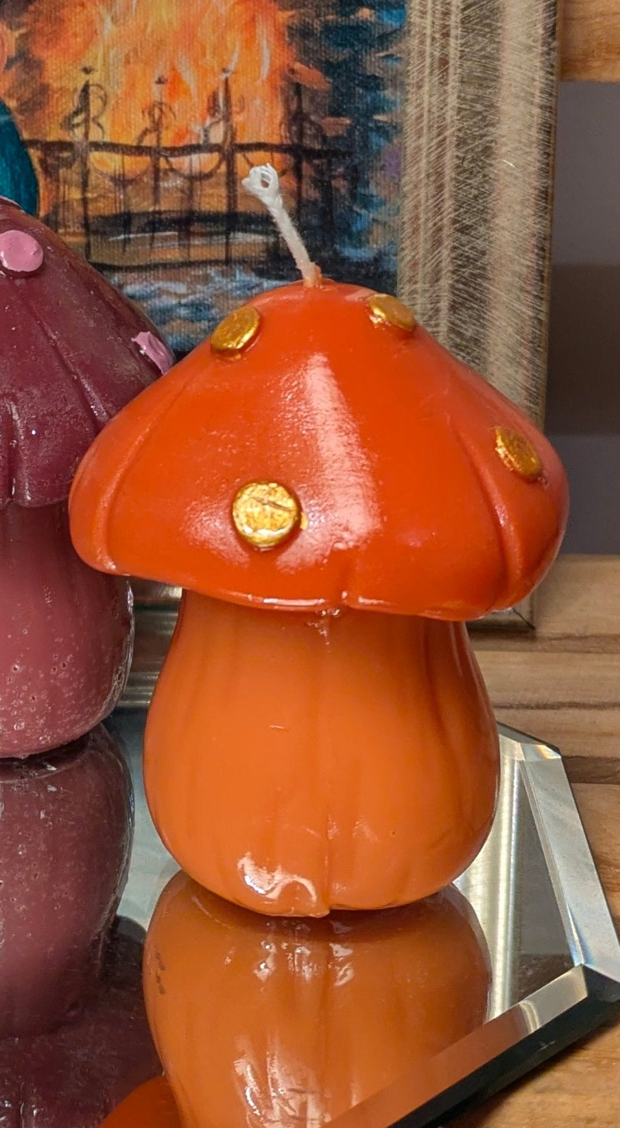 Gloss Finish Hand-painted Mushroom Candle – Orange (Trial Batch)