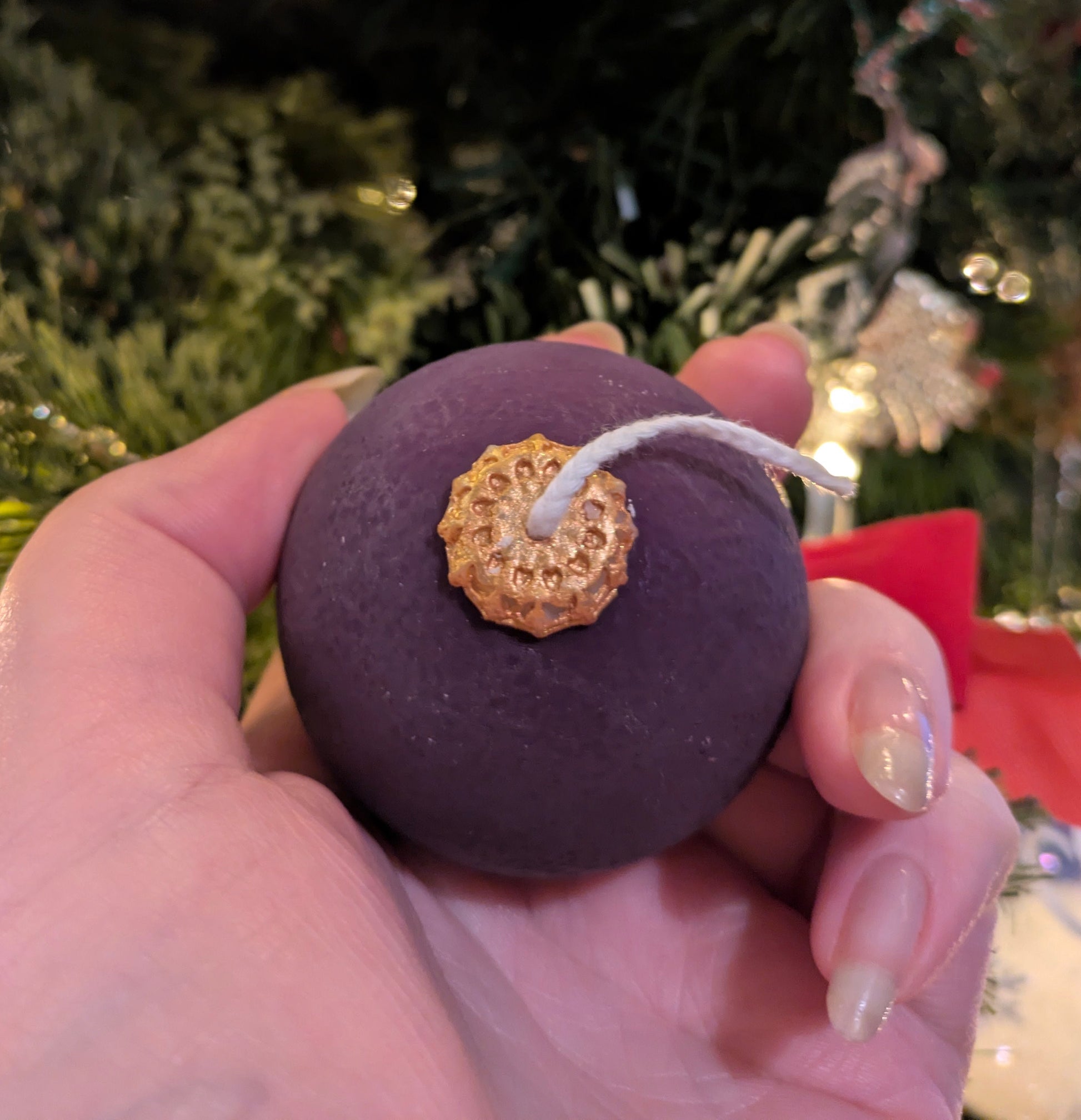 Christmas Vintage Bauble Candles - Purple Textured - VitaUnlimited