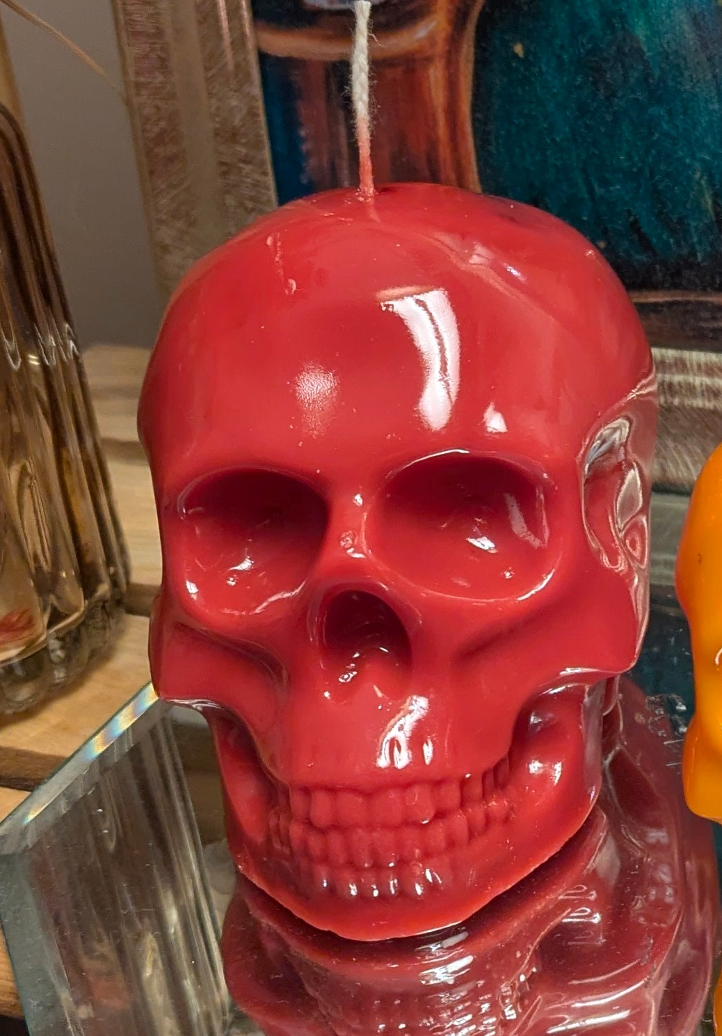 Gloss Finish Large Skull Candle – Pinky Red (Trial Batch) - VitaUnlimited