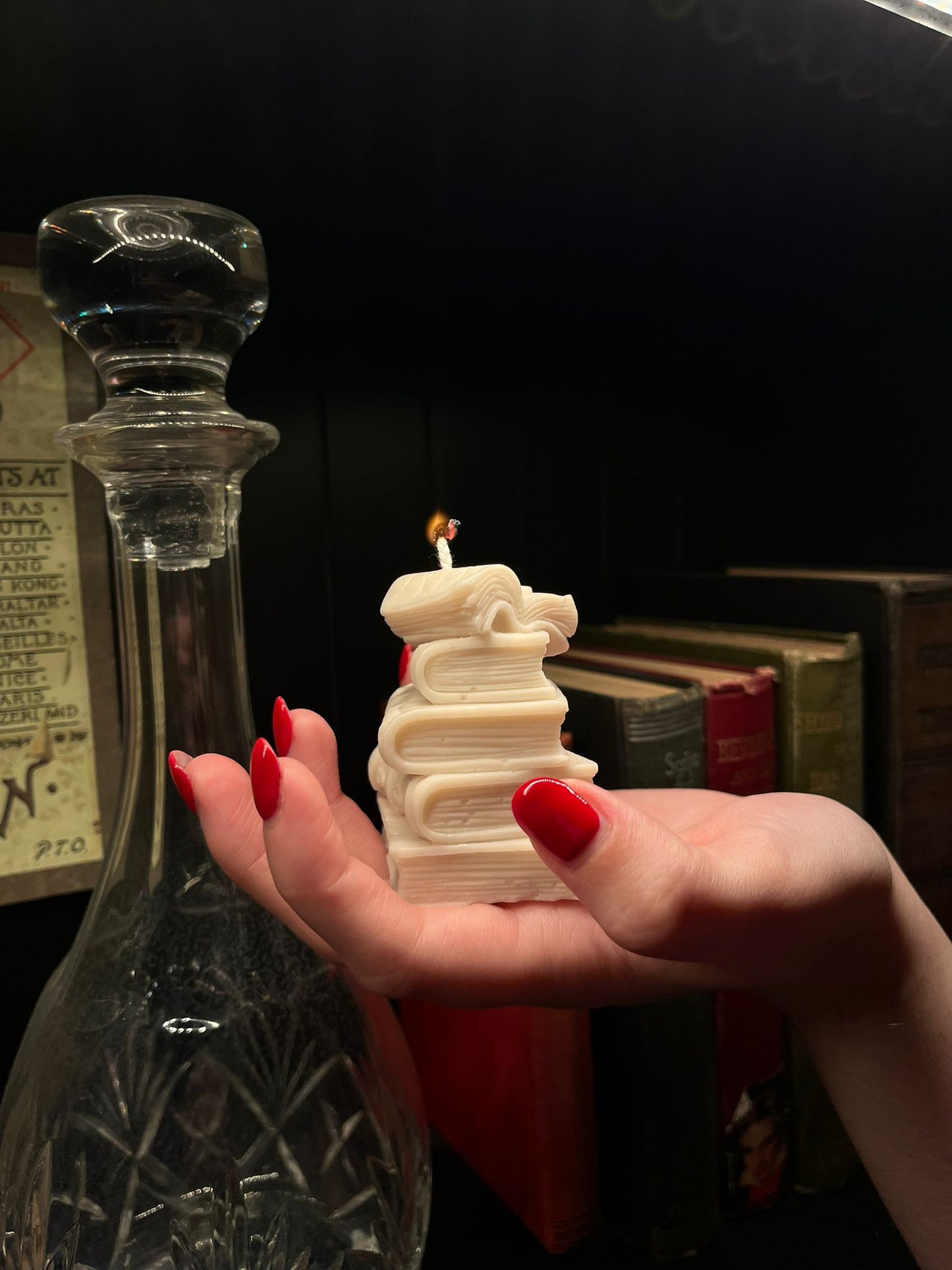 Small Sculpted Look Bookstack Candles - Browns & whites