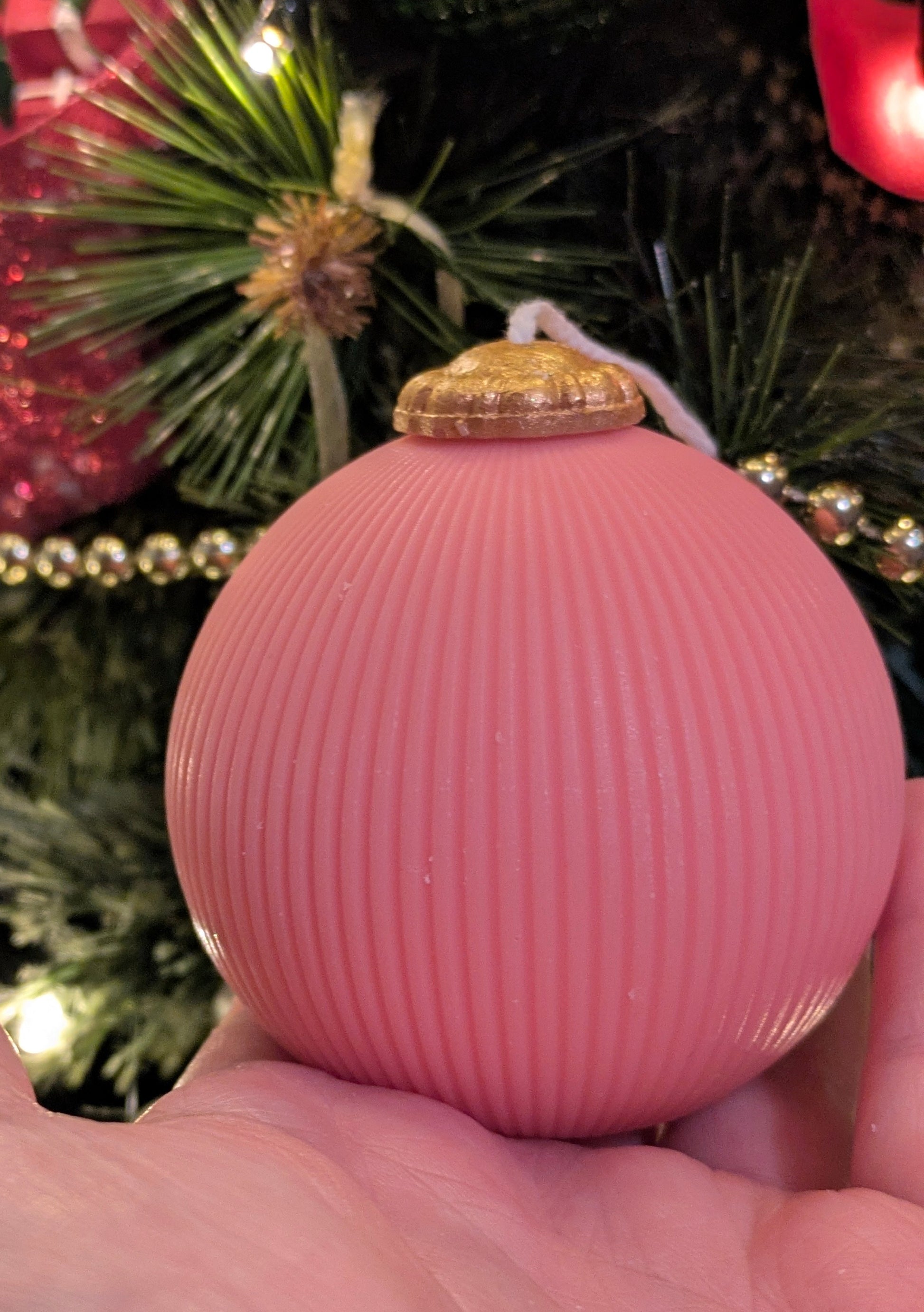 Christmas Vintage Bauble Candles - Pink Ribbed - VitaUnlimited
