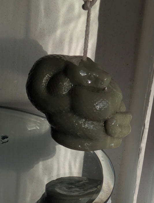 Small Coiled Camo Green Snake - Gloss Candle