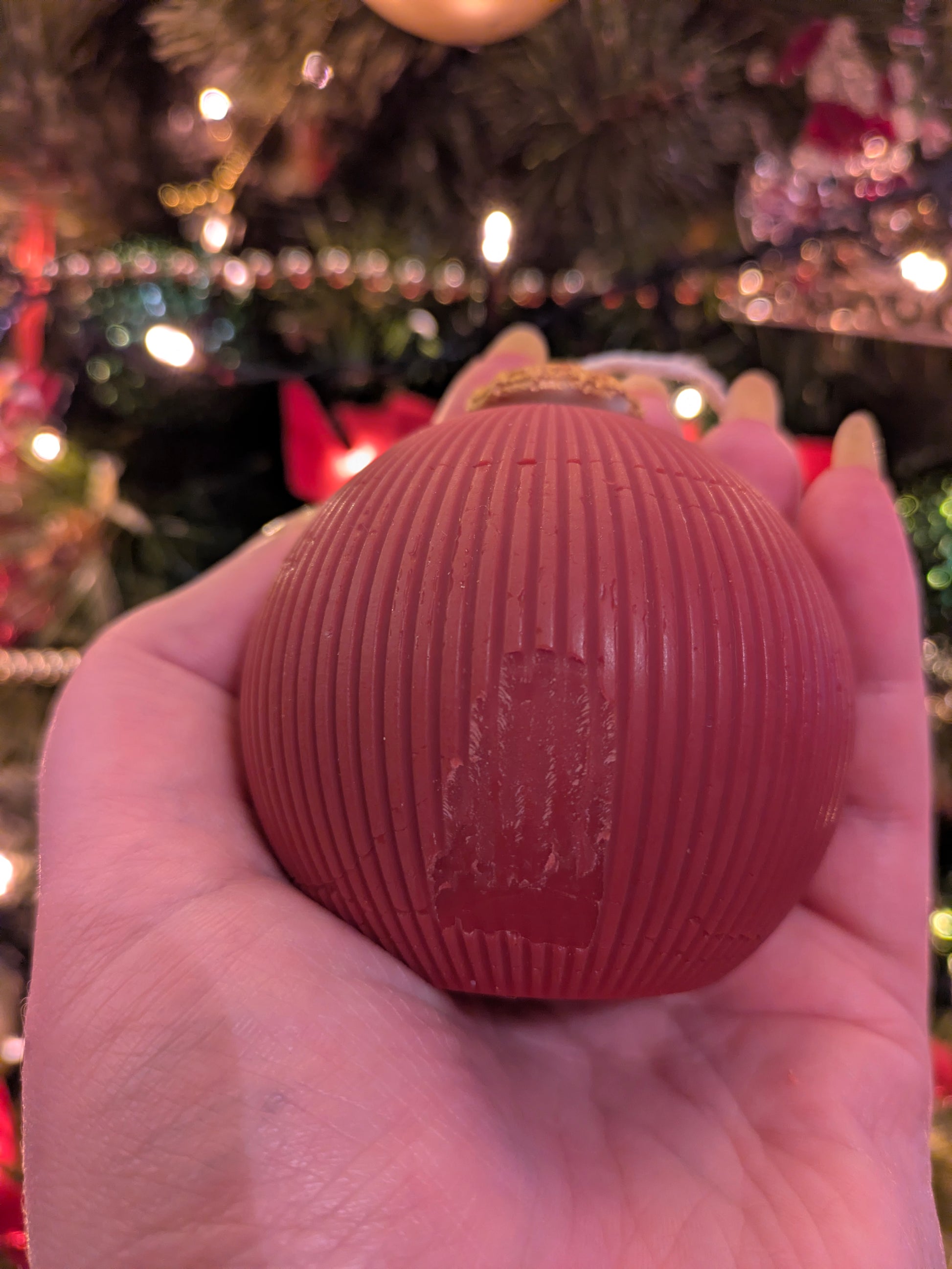 Christmas Vintage Bauble Candles - Red Ribbed (B Grade) - VitaUnlimited