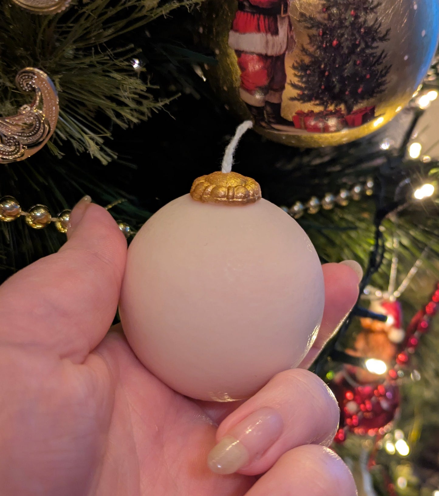 Christmas Vintage Bauble Candles - White Textured - VitaUnlimited