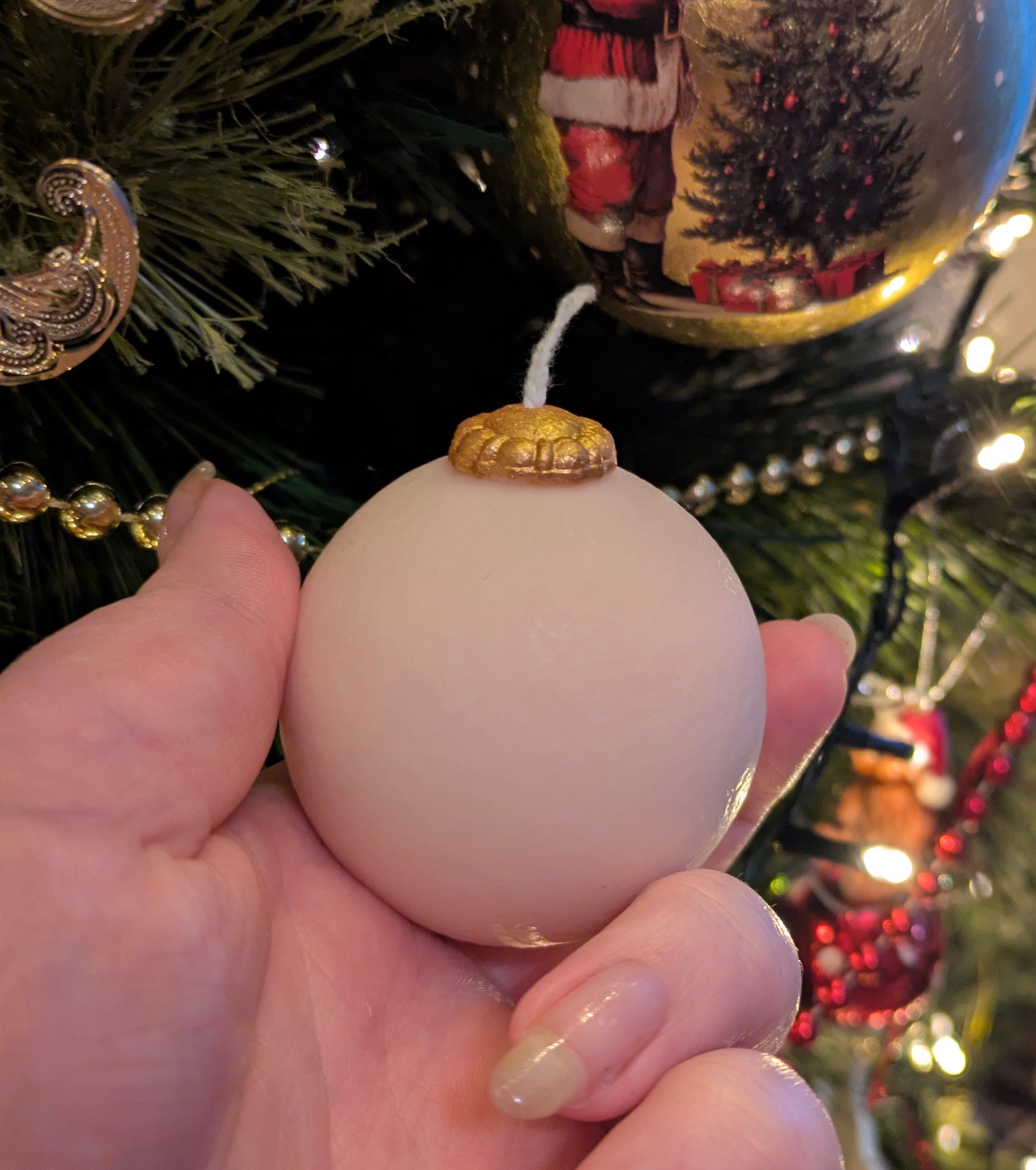 Christmas Vintage Bauble Candles - White Textured - VitaUnlimited