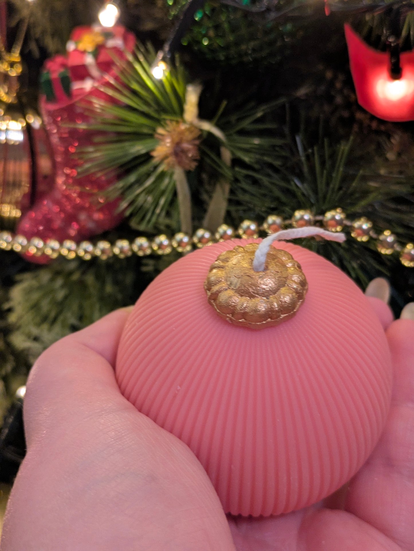 Christmas Vintage Bauble Candles - Pink Ribbed - VitaUnlimited