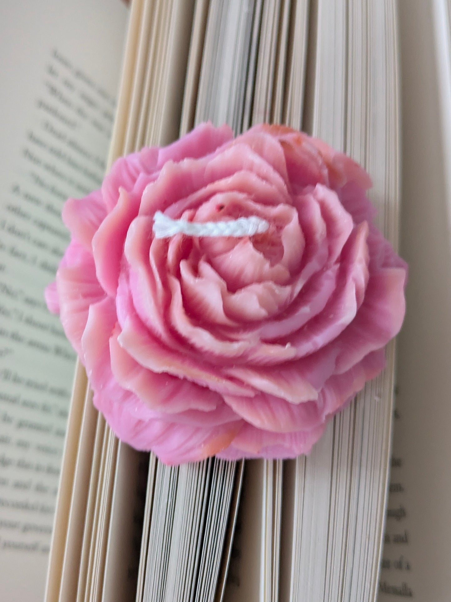 Pink Peony Rose Candle by VitaUnlimited with a soft pink wax and floral peony and rose design.